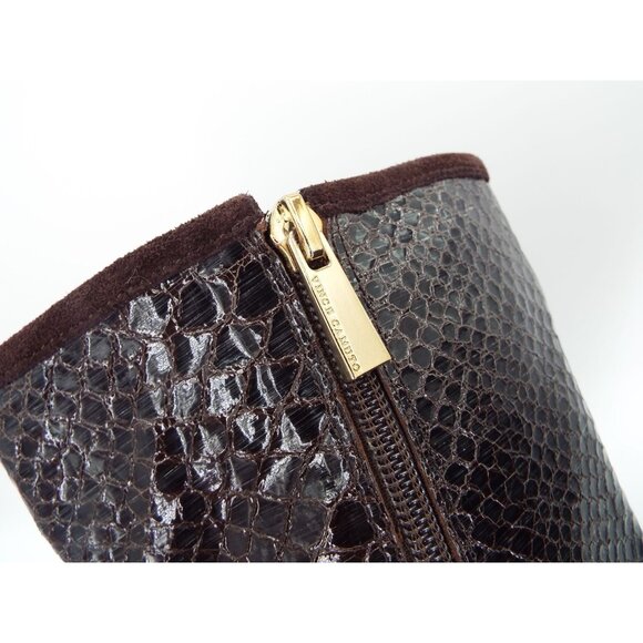 Vince Camuto Verona Dark Roast Shiny Snake Witty 2 Leather Buckle Moto Boots - Picture 8 of 16